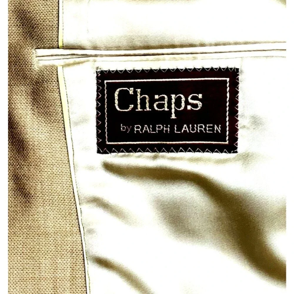 Chaps Ralph Lauren Vtg Sport Coat Hopsack 42 44 Silk Wool Tan USA Preppy Blazer